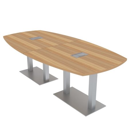 SKUTCHI DESIGNS 8Ft Arc Boat Table Square Metal Base, 2 Data Power Modules, 8Ft Person Meeting Table, Driftwood HAR-ABOT-46X92-DOU-ELEC-XD21